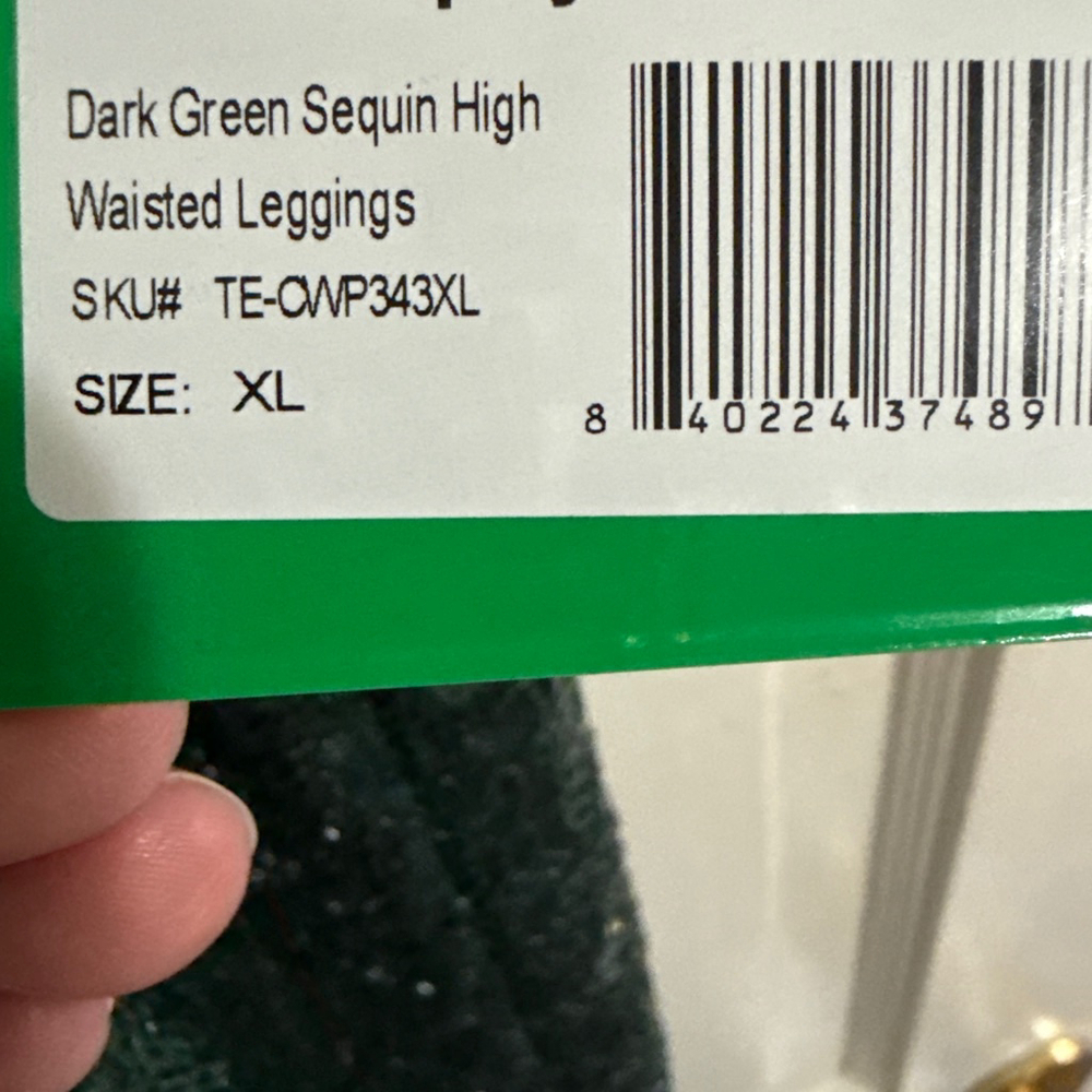 High Waisted Dark Green Sequin Fully Lined Pants Size XL - Picture 6 of 6